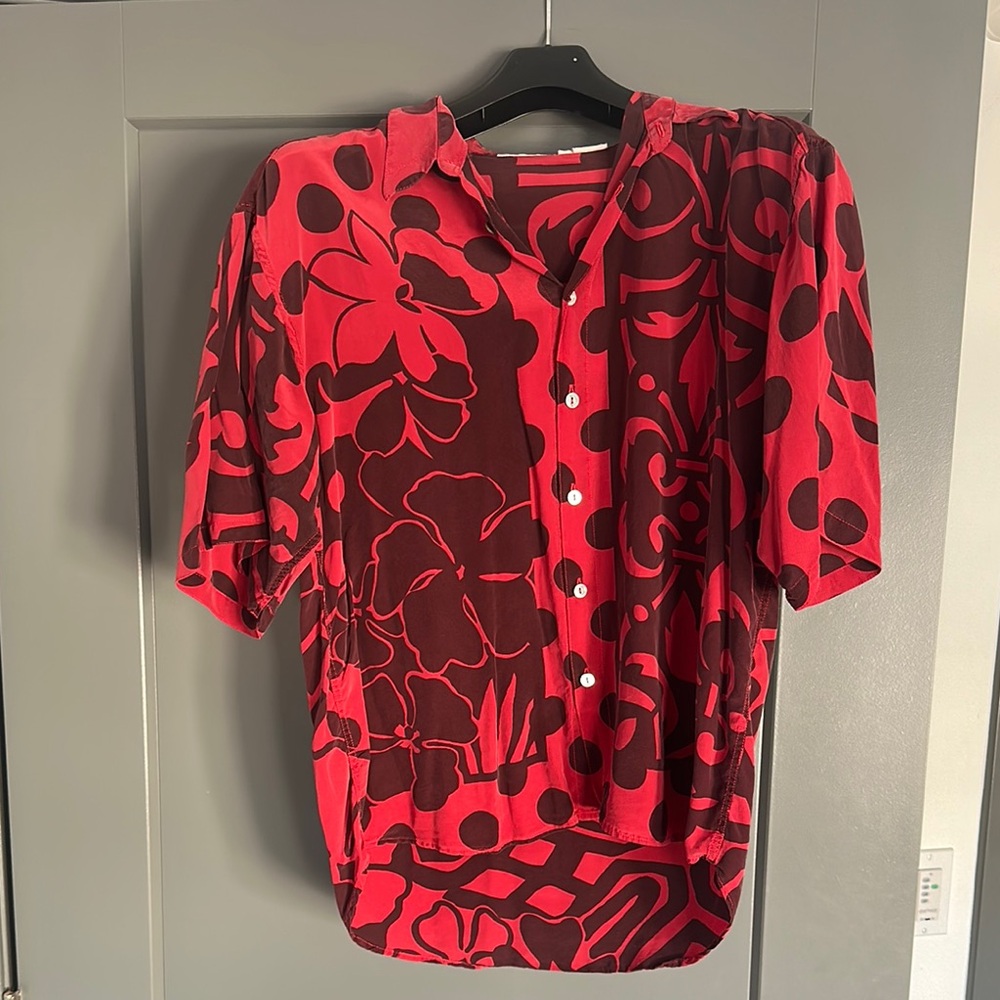 Vintage Marimekko Red and Black Floral Blouse